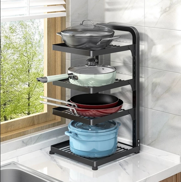 厨房锅具收纳架橱柜内分层置物架落地多层台面下水槽锅架子放锅架